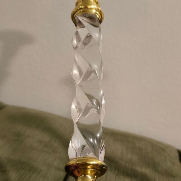 Vintage Set of 2 Brass Spiral Clear Lucite Acrylic Candlesticks Holders MCM - Picture 5 of 10